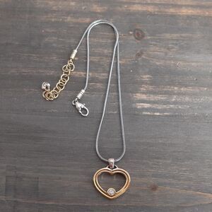 Brighton Gold Heart Pendant Necklace Two Tone Silver Plated Clear Crystal 18"